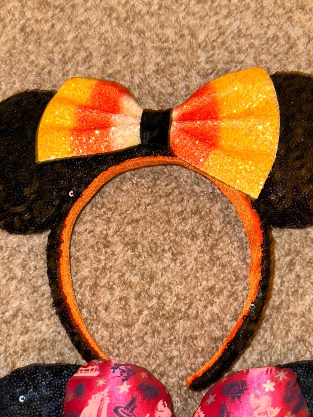 Disney Parks Halloween Candy Corn Minnie Mouse Bow Ears Headband Scrunchies 6pc - Picture 3 of 8